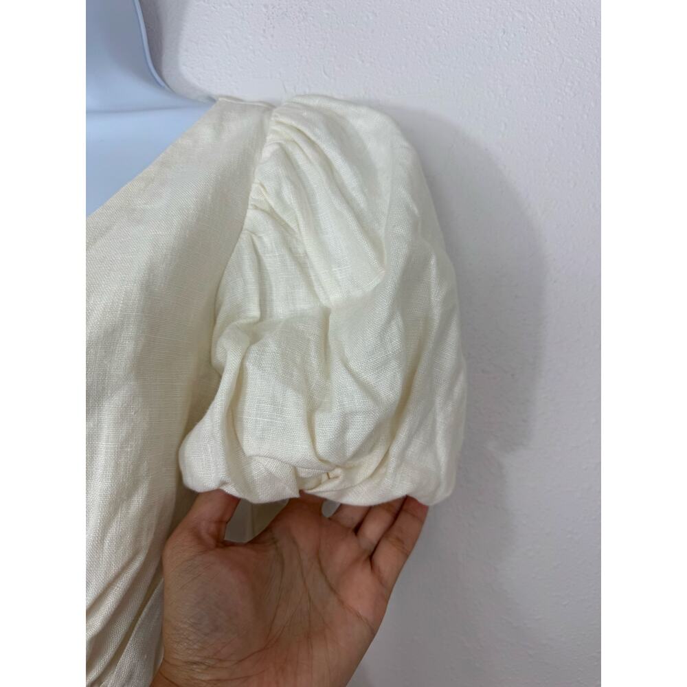 Bardot Cream Puff Sleeve Linen Cottagecore Mini Dress Size 8 - Picture 3 of 8
